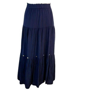 Side Saddle VTG 70s Navy Blue Western Square Dancing Rodeo Tiered Boho Skirt